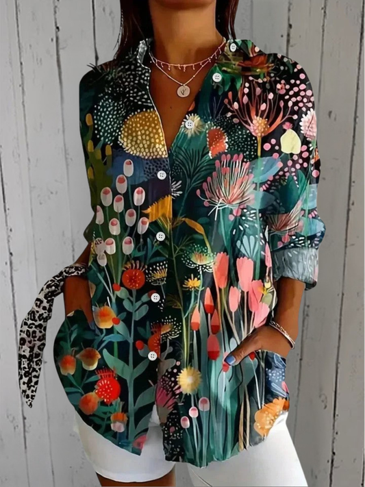 Ángela | Blusa con Botones Estampado Verde